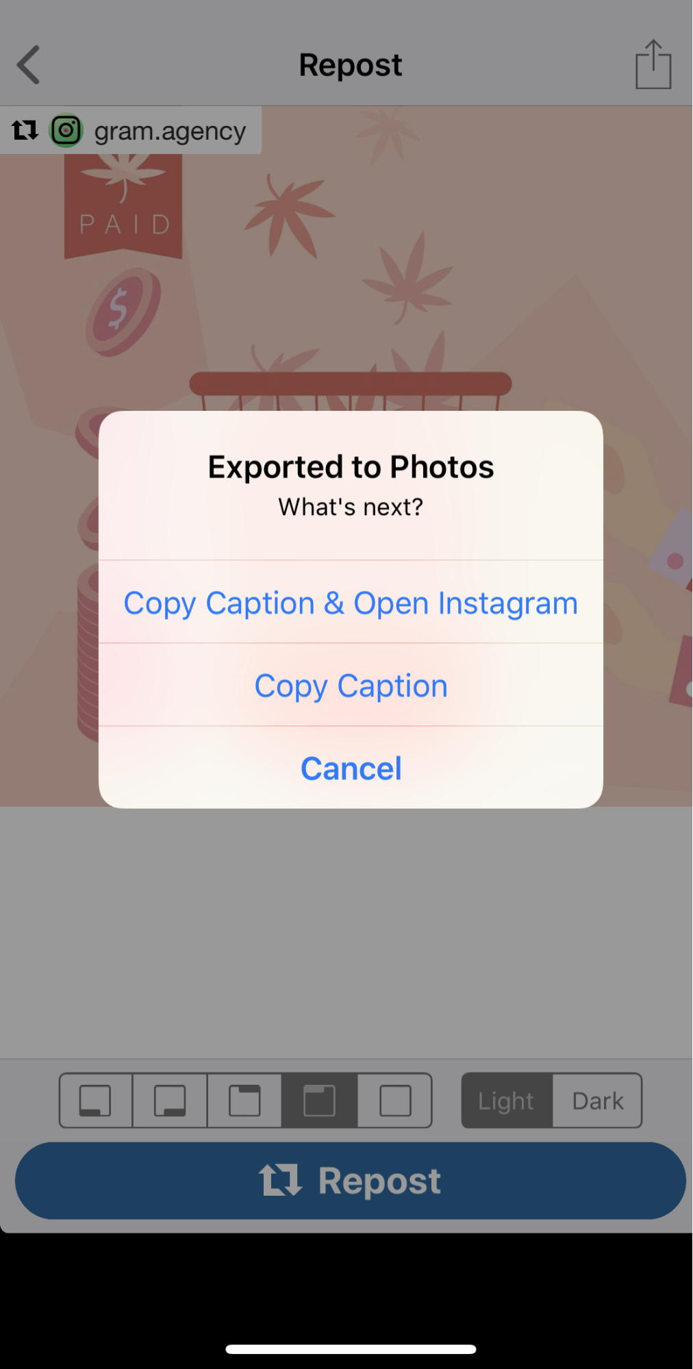 How to repost on Instagram step 3