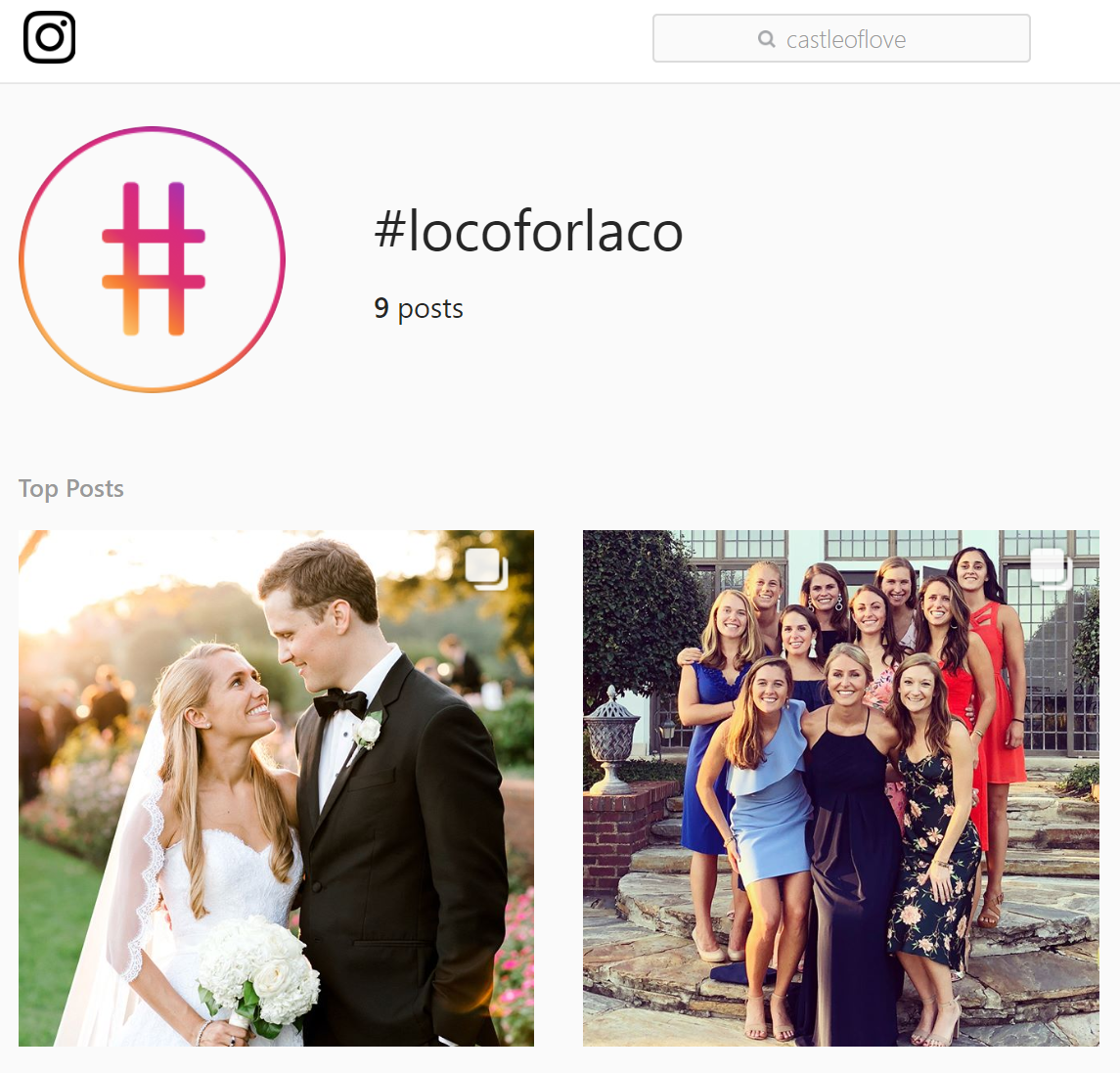 A unique wedding hashtag on instagram for loca